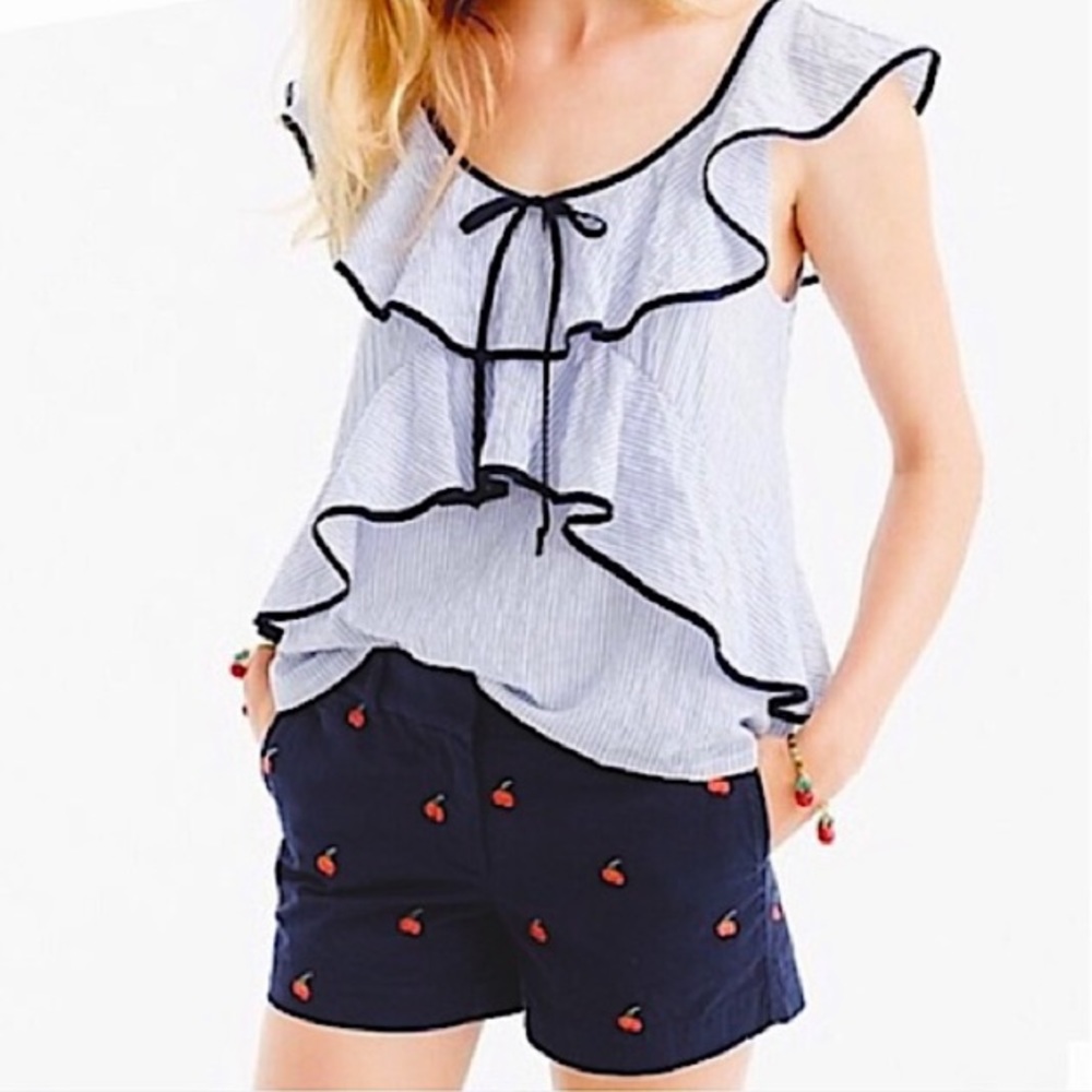 J. Crew Blue Striped Ruffled Blouse